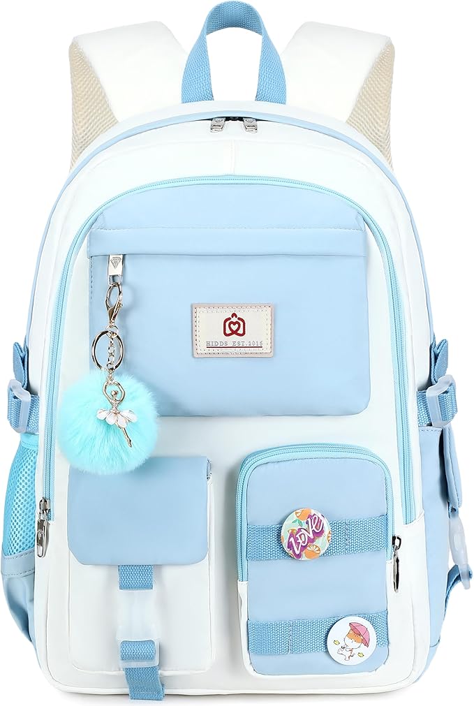 Hidds Laptop Backpacks 15.6 Inch School Bag Elementary Middle High College Backpack Cute Bookbags Anti Theft Travel Back Pack Casual Daypack Kids Book Bag for Teens Girls Women Students-Blue Beige