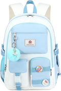 Hidds Laptop Backpacks 15.6 Inch School Bag Elementary Middle High College Backpack Cute Bookbags Anti Theft Travel Back Pack Casual Daypack Kids Book Bag for Teens Girls Women Students-Blue Beige