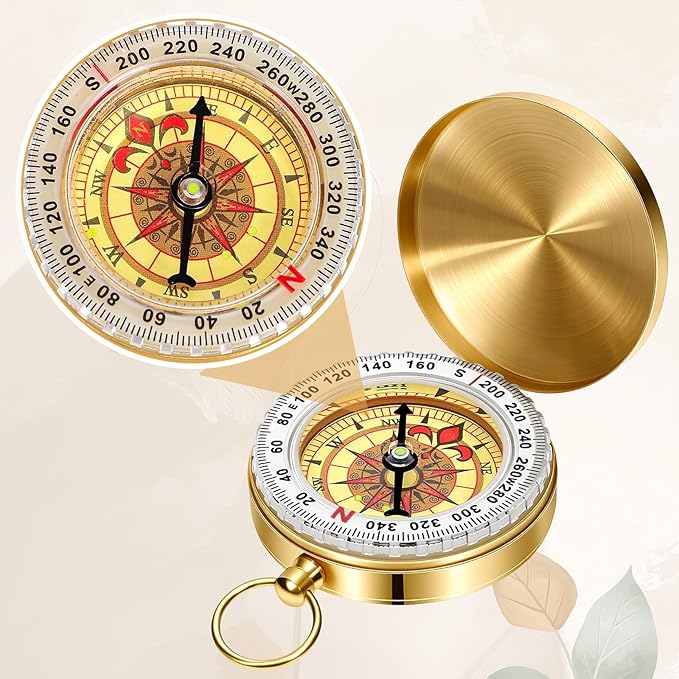Brass Compass for Hiking Large Dial Pocket Compass with Keychain Loop Camping Survival Compass Ideal Metal Navigation Tool for Teen Scouts Men Hiking Camping Hunting Outdoor (Gold)