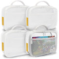 holay 4 Packs PVC Toy Storage Organizer with Zipper, Name Tag & Manual Pocket, Clear Durable Case for Blocks, Clay, Board Games, Travel (White, Small)