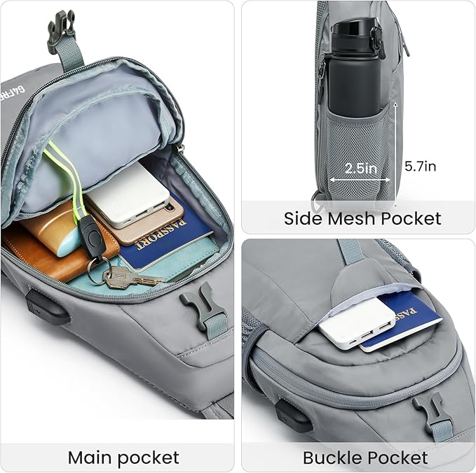 G4Free Sling Bag RFID Crossbody Sling Backpack with USB Charging Port, Travel Hiking Daypack Shoulder Chest Bag for Women Men(Gray)