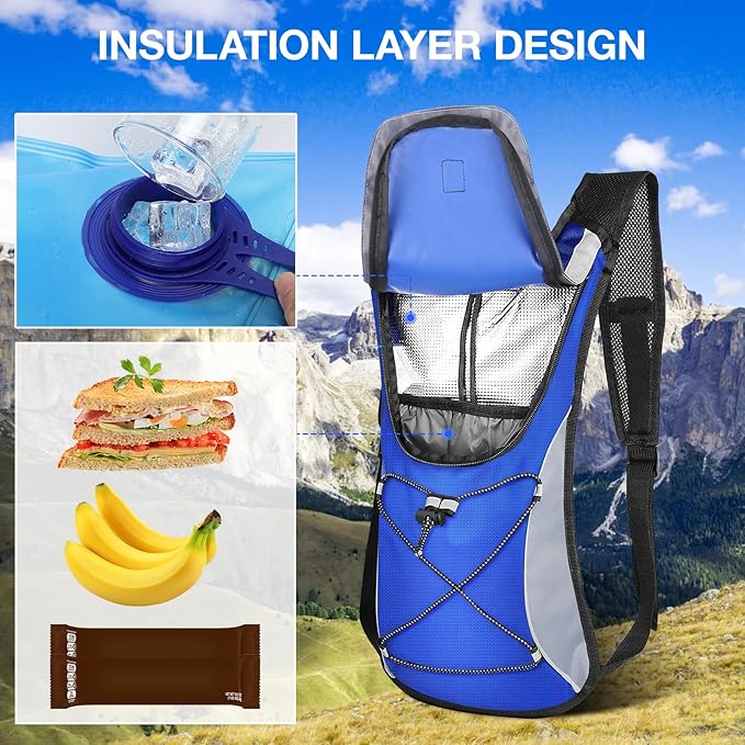 KUYOU Running Hydration Vest - Lightweight Insulated Hydration Backpack with 2L Water Bladder, Adjustable Chest Straps and Reflective Water Backpack for Running Marathon Race Hiking Cycling