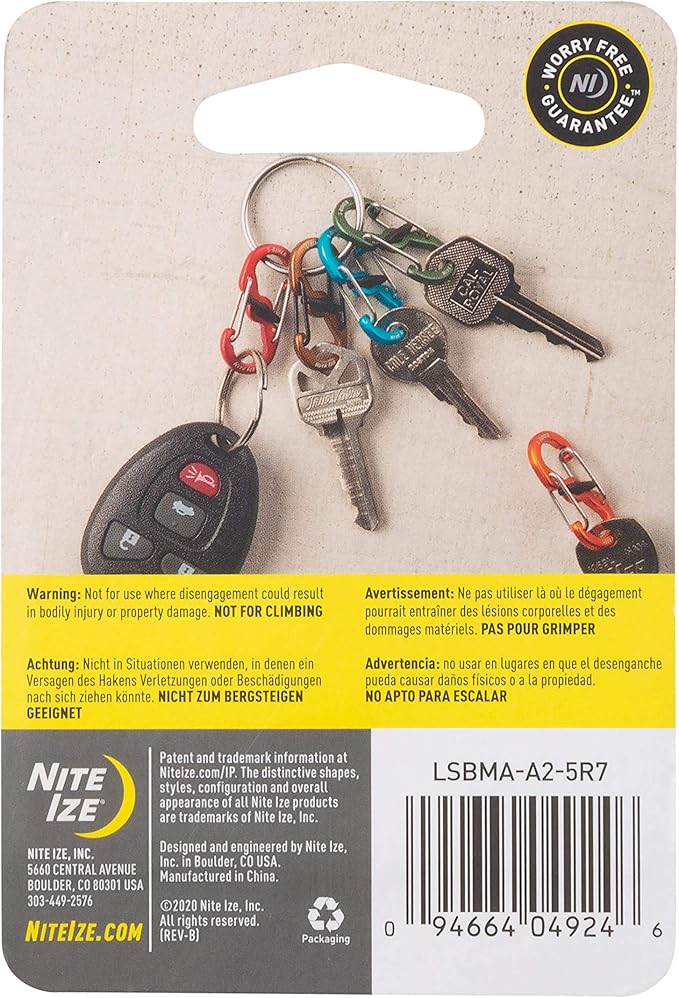 Nite Ize S-Biner MicroLock Aluminum, Locking Keychain Carabiner, 5 Pack, Assorted Colors