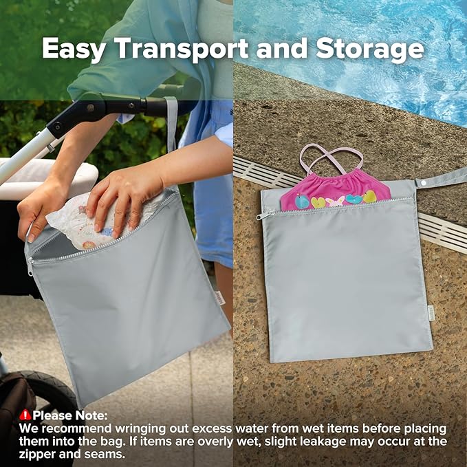 haakaa Waterproof Wet Bags for Baby Wet Dry Bags for Cloth Diaper, Swimsuit & Travel, 2pcs, Grey