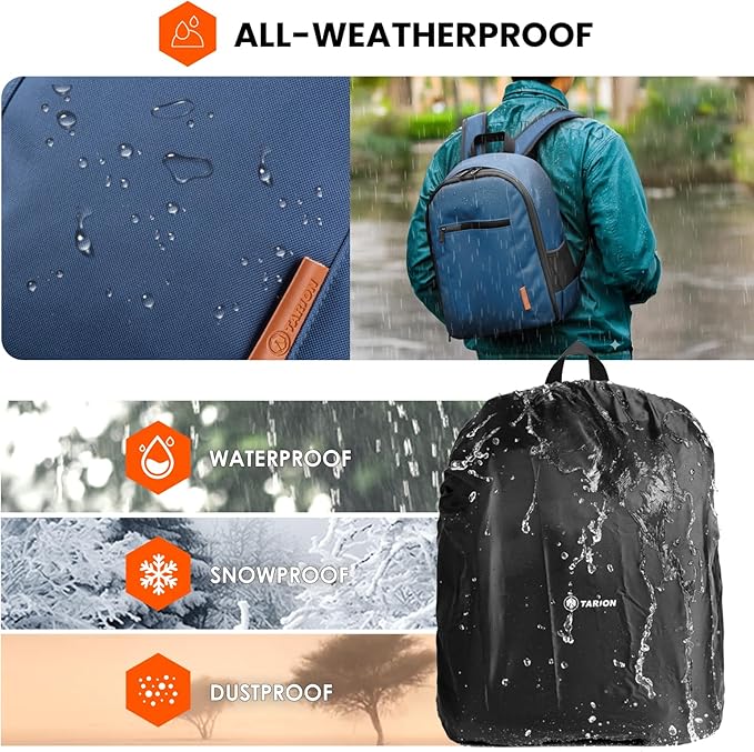 TARION Camera Bag Backpack for Photographers: Photography Camera Backpack with Laptop Compartment Waterproof Raincover Photo Backpack Bag Blue TB-M