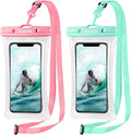 CACOE [Floatable] Floating Universal Waterproof Phone case 2 Pcs-Up to 7.0",Waterproof Phone Pouch with Adjustable Neck Lanyard,IPX8 Cellphone Dry Bags for Beach Pool Swimming（Blue+Pink）
