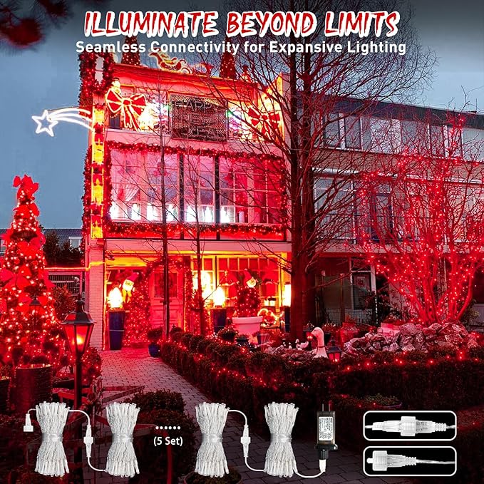 JMEXSUSS 150 LED Red Christmas Lights Indoor Outdoor Waterproof, Connectable 59 Ft Red String Lights Plug in, 8 Modes Twinkle Fairy Light for Bedroom Patio Party Tree Holiday Decor (Pack of 2)