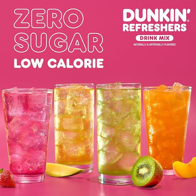 Dunkin’ Refreshers Singles To Go! Powdered Drink Mix, 40 Ct Variety Pack, 40 Single-Serve Packets, Energy from Green Tea, Aspartame-Free, No Synthetic Colors, Naturally and Artificially Flavored, Just Add Water