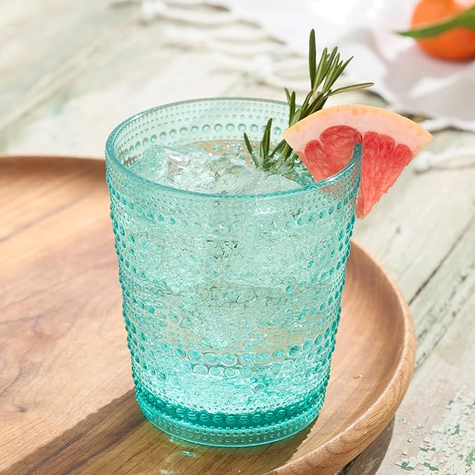 Santa Fe Teal Set of 6 Premium Acrylic DOF Glasses 16 oz – Unbreakable Drinkware with Textured Bubble Design, Dishwasher Safe Tumblers for Indoor & Outdoor Use
