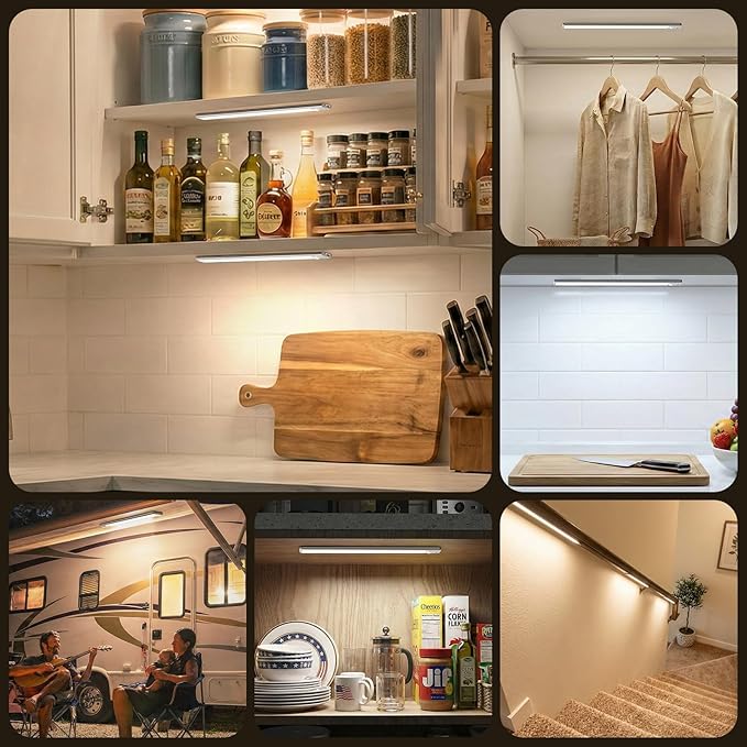 Reoshine 126 LED Under Cabinet Lighting Wireless, 2500mAh Rechargeable Closet Lights Motion Sensored, 3 Color Temps, Dimmable Magnetic Light Bar for Kitchen, Pantry, Stair (2 Pack)