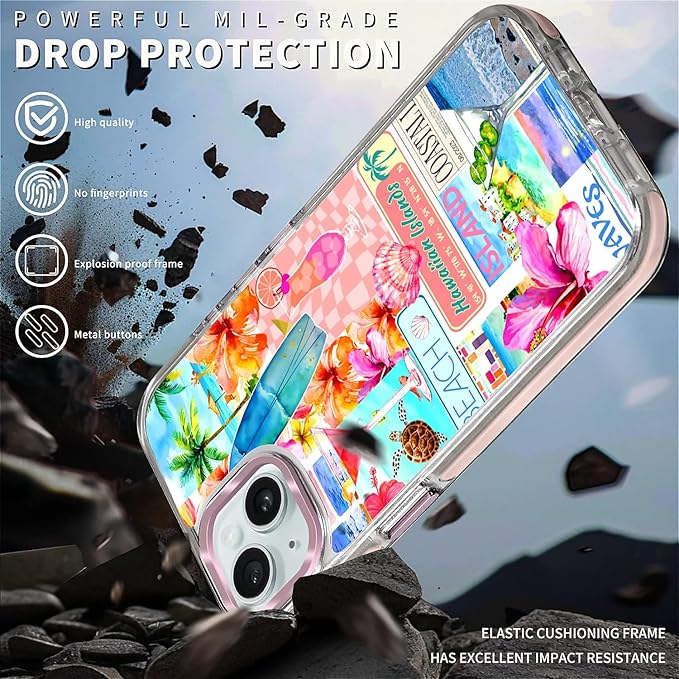 Case for iPhone 14 Plus/15 Plus,[Compatible with MagSafe],Coastal Beach Cover Coquette Collage Phone Case Design，for Women Girls Magnetic Clear Cover - Slim, Sleek, & Shockproof Protection