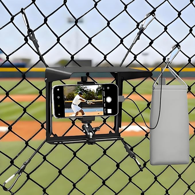 Cell Phone Fence Mount with Shade for iPhone, Mevo Start, Phones, Go Pro and Other Action Cameras, Adjustable Mounting Kit for Gamechanger for Recording Baseball, Softball and Tennis Games