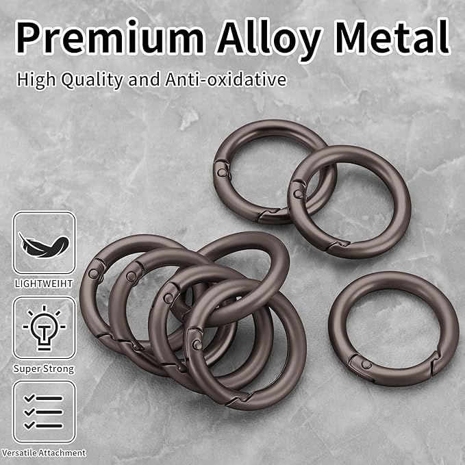 Gkeygo Key Ring Clip, 1 Inch Keychain Rings, 8 Pack Round Carabiner Clip for Keys, Buckle, Bags, Purses - Key Chain Hooks Replacement Keychains Lanyard DIY Crafts, Dark Grey