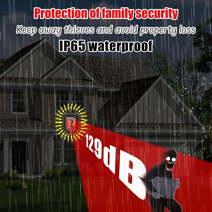 Solar Motion Sensor Alarm Device - Waterproof, Multi-Mode, Wide-Angle Sensing, 110dB Alarm & Strobe Lights for Indoor & Outdoor Security 6Pack