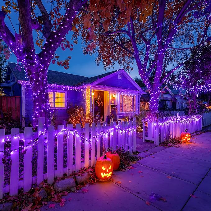 JMEXSUSS 2 Pack Solar String Lights Outdoor Waterproof, Total 400 LED 151FT Solar Christmas Lights Outdoor, 8 Modes Christmas Light for Outside Patio Yard Tree Decorations, Purple