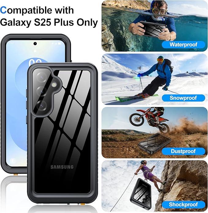 ANTSHARE IP68 Waterproof Case for Samsung Galaxy S25 Plus [2025], Built-in Screen/Lens Protector - Shockproof Full Body Protection for Swimming/Outdoor, Black
