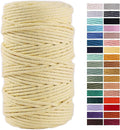 Light Yellow Macrame Cord 4mm x 109Yards,Colored Cotton Rope Craft Cord Colorful Cotton Cord Twine for Wall Hanging Plant Hangers Crafts Knitting Decorative Projects