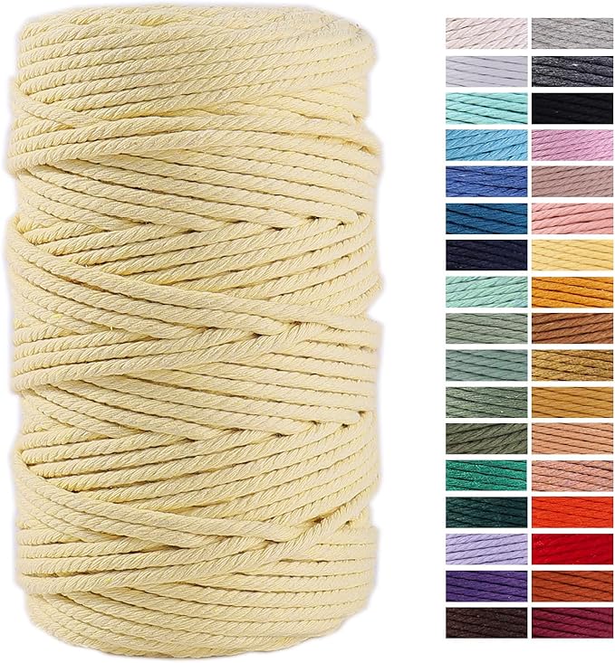 Light Yellow Macrame Cord 4mm x 109Yards,Colored Cotton Rope Craft Cord Colorful Cotton Cord Twine for Wall Hanging Plant Hangers Crafts Knitting Decorative Projects