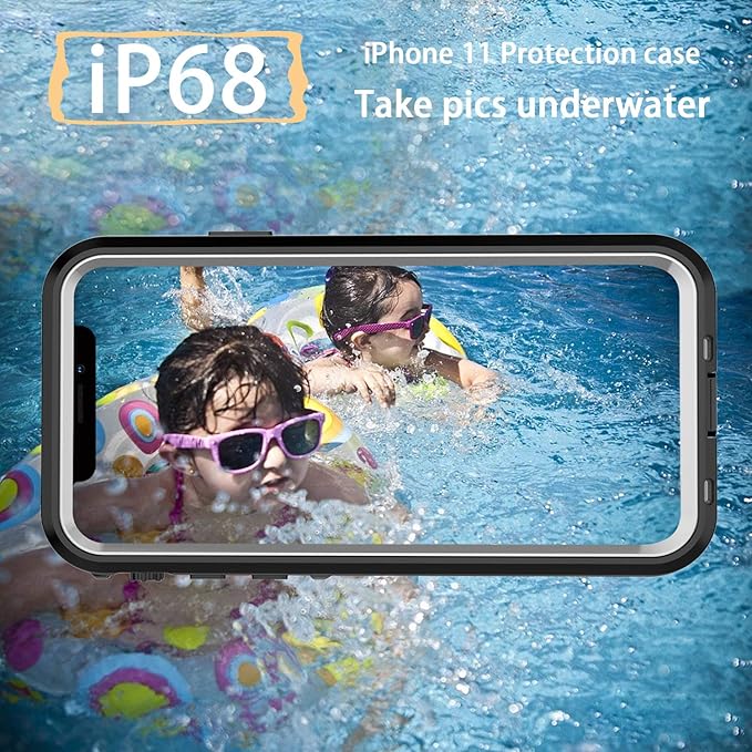 Waterproof Phone Case Compatible with iPhone 11 Pro Max, IP68 Waterproof Shockproof Dust-Proof Phone Case with Built in Screen Protector, Full Body Protective Case (Black, iPhone 11 Pro Max)