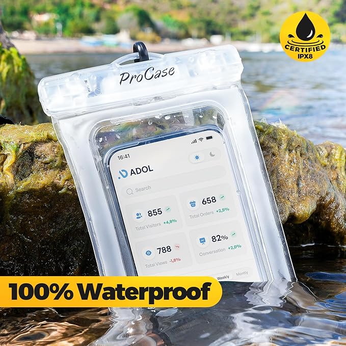ProCase 2 Pack Floating Waterproof Phone Pouch IPX8, Universal Dry Bag Fits iPhone 17/16/15/14/13 Series, Galaxy S24/S23/S22, Pixel 8/7 (Up to 7”), Touchscreen, Underwater & Snow Protection -Clear