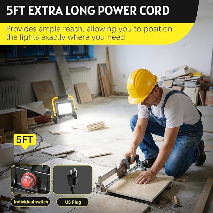 10000LM LED Work Light: Portable Work Light with 5FT Cord, IP66 Waterproof Flood Light for Garage Workshop Job Site Construction Indoor Outdoor Lighting, Tool Fathers Day Dad Gifts for Men Him Husband