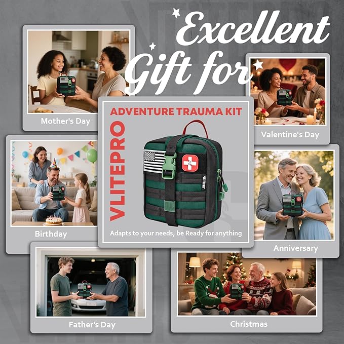 Survival First Aid Kit - IFAK Trauma Kit with Trauma Bandage, Splint, Tourniquet, Wound Care, Bleeding Control - Tactical Molle Pouch for Combat, Camping, Home, Hiking,Travel- Green
