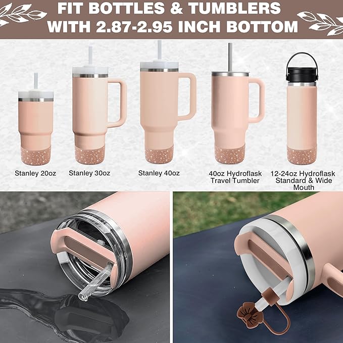 9PCS Brown for Stanley Cup Accessories Set Bling Initials Bow Charms for Stanley Decorations 30/40 Oz Tumbler Accessories Including Bow Straw Topper, Handle Strap, Spill Stopper（Letter L）