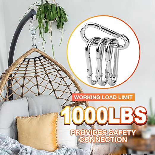 15Pack 5.5 Inch Spring Snap Hooks, Heavy Duty Carabiner Clips for Swing, 12MM 1/2” Quick Chain Link Buckle Clip Keychain Carabiners for Hammock Fitness Gym Boating-1000lbs Capacity