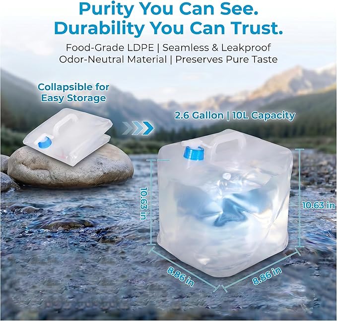 BEWBBAT 2 Pack Collapsible Water Container with Spigot 2.6 Gallon, Foldable Camping Water Storage Jug Portable Water Tank Canteen for Outdoor Hiking, Fishing, Emergency