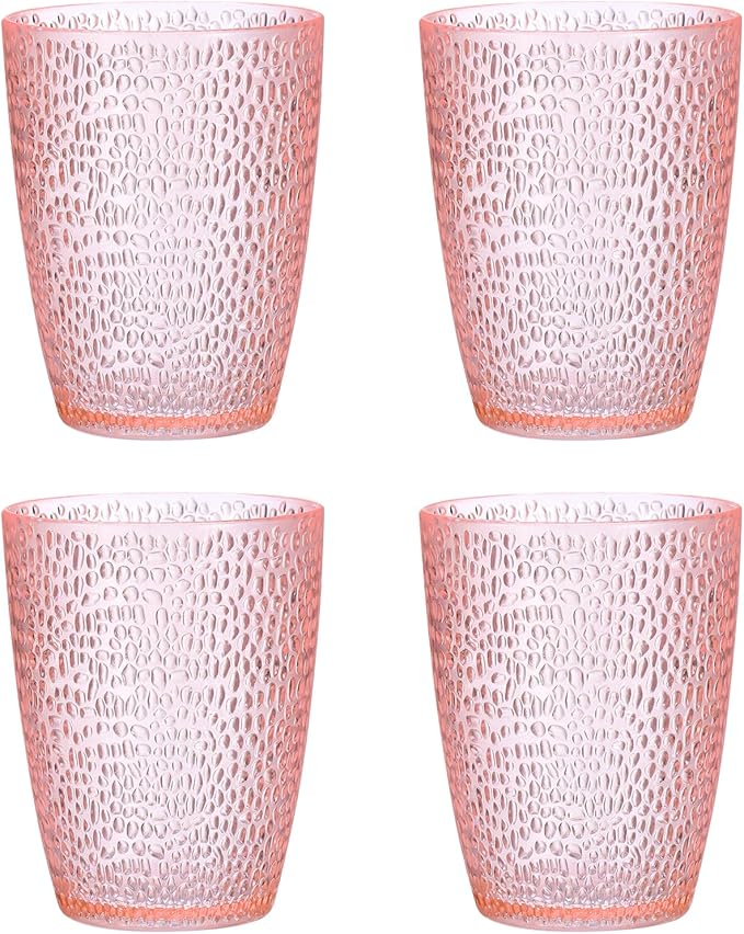 uxcell 10oz Acrylic Drinking Glasses, 4Pcs Plastic Reusable Tumblers Drinkware Unbreakable Water Glasses Cup Stackable & Dishwasher Safe for Home Outdoors Restaurant, Pink