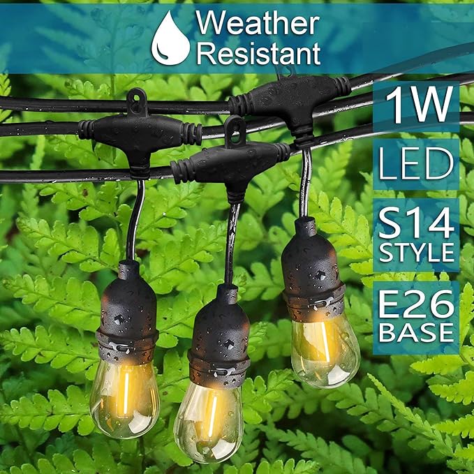 Banord Outdoor String Lights, 105FT Waterproof Patio Lights with 1W Dimmable LED Bulbs, Hanging String Lights for Outdoor Backyard, Garden, Deck, Porch, Gazebo, Balcony, Camping, Party(Black)