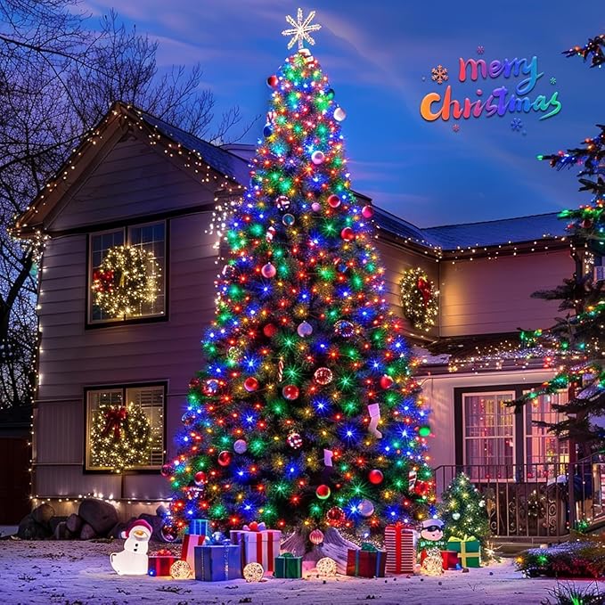 JMEXSUSS 600 LED Solar Christmas Lights Outdoor, 206.7 ft Multi Colored Christmas Lights Outdoor Waterproof, 8 Modes Solar String Light for Outside Garden Yard Patio Tree Xmas Decorations
