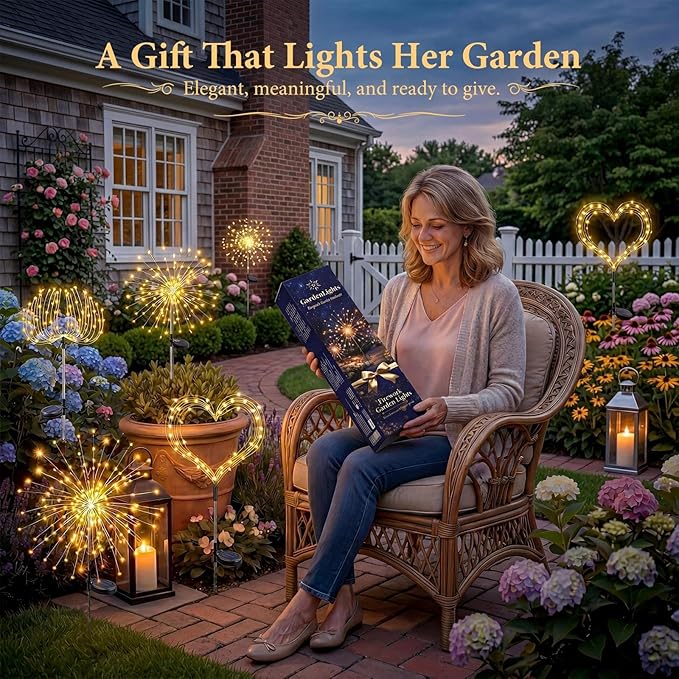 Solar Firework Lights, 6 Pack 120 LEDs 8 Lighting Modes Twinkle Solar Garden Lights Outdoor Waterproof for Yard Patio Walkway Pathway Party Wedding Balcony Decorative - Girts for Women Mom