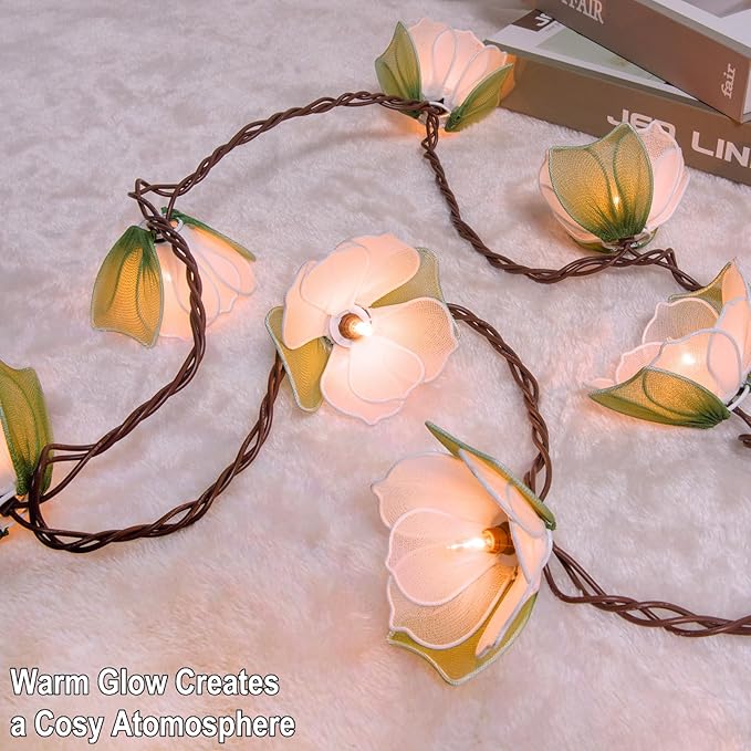 TWINKVILLA Decorative String Lights Plug in with 10 Bulbs, Flower Garland Fairy Lights Connectable Weatherproof Outdoor Indoor for Wedding Pergola Bedroom Porch Floral Home Decor (Green White)