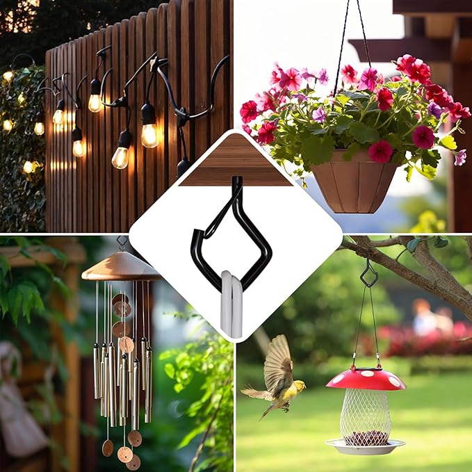 20 PCS Screw Hooks with Safety Buckle, Heavy Duty Ceiling Hooks for Hanging Outdoor String Lights, Plants, Wind Chimes, 2.36 inches, Black