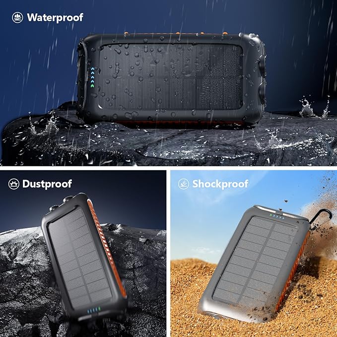 Solar Charger Power Bank 49800mAh Portable Solar Phone Charger with 2 USB-A and Type-C Interface, 15W Fast Charging for iPhone, Samsung etc. Portable Battery Charger with Dual Flashlight for Camping