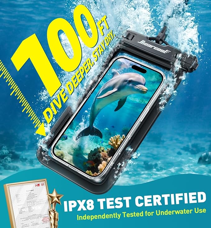 Hiearcool Waterproof Phone Pouch,Waterproof Phone Case for iPhone 17 16 15 14 13 Pro Max Plus up to 8.3",IPX8 Cellphone Dry Bag for Beach Cruise Travel Black&Olive Green-2Pack