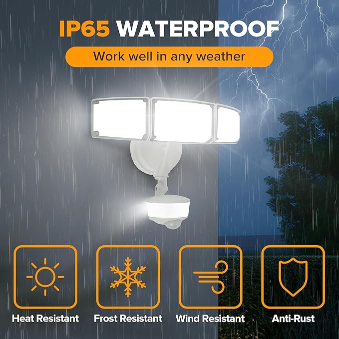 LUTEC 2 Pack 74W 8000 Lumen Motion Sensor Outdoor Lights, 5000K Daylight, IP65 Waterproof Flood Lights Outdoor with Night Light, Dusk to Dawn Motion Detector LED Security Light for Garage, Yard-White