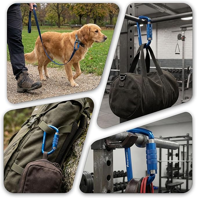 FresKaro 3inch 12kN-2698lbs Auto Locking Carabiner Clips, Solid D Shape, Heavy Duty 7075 Aluminum, Lightweight 1.09oz, Rust Proof, for Hammock, Hiking, Dog Leash, Keychain etc., Multi-Colors