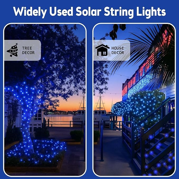 Extra-Long 144FT Solar String Lights for Outside, 2 Pack 400LED Solar Fairy Lights Outdoor Waterproof, Copper Wire with 8 Modes Solar Twinkle Lights for Tree Garden Party Patio Xmas Decor (Blue)