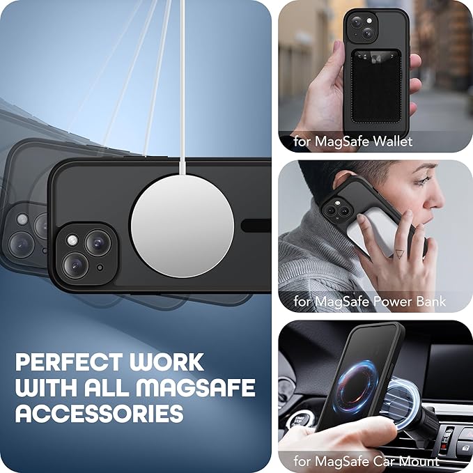 TIESZEN for iPhone 15 Plus Case, Compatible with MagSafe, Built-in Privacy Screen Protector and Camera Protection, Anti Spy Full Body Dustproof Shockproof Hard Phone Case 6.7", Black