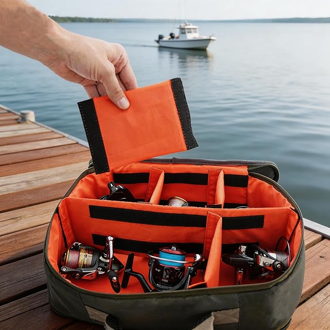 Kylebooker Fly Fishing Reel and Gear Case, Portable Tackle Organizer Storage Travel Bag for Spinning Baitcasting Fly Reels
