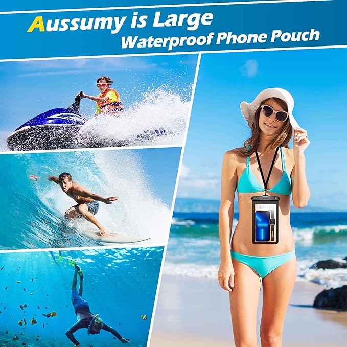 XL Large Waterproof Cell Phone Pouch - 2 Pack Underwater Clear Phone Holder Protector - Universal Water Proof Dry Bag Case with Neck Lanyard for iPhone, Samsung Galaxy, Beach, Swimming Pool