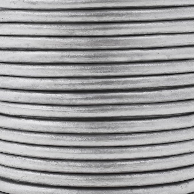 Mandala Crafts Round Genuine Silver Leather Cord for Jewelry Making – 3mm Cowhide Leather Rope String Lace for Kumihimo – 20 Yards Cowhide Craft Cording Spool