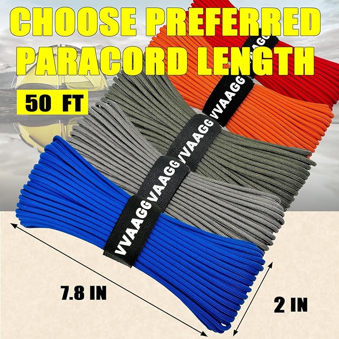 VVAAGG 1000 Blue Paracord Rope, 50ft 12 Strand Parachute Cord for Crafting, DIY Projects, Survival Bracelets, Camping, Tent, Clothsline, Outdoor Hiking, Fishing (Blue, 50FT)
