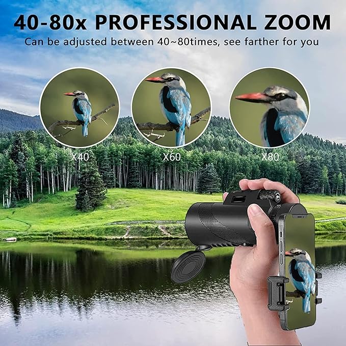 Monocular-Telescope 80x100 High Powered Monoculars High Definition for Adults High Powered with Smartphone Adapter Telescope Hunting Wildlife Bird Watching Travel Camping Hiking-Black1