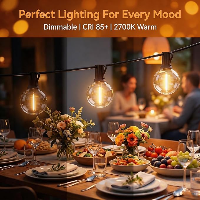 RTTY Outdoor String Lights 25 FT, G40 Led Patio Globe Lights with 13pcs Plastic Bulbs, Shatterproof Waterproof Connectable Hanging for Porch Cafe Bistro Backyard Gazebo Balcony Deck Party