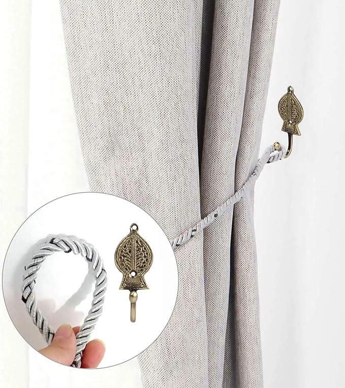 FAPBADRI Multipurpose Hooks, Used to Hang Clothes, Bags, Coats, Curtain Hold Backs, Keys, Colour - Antique Gold, Material - Brass, Retro Design, Screws and Wallplugs Included, Pack of 2 Pieces