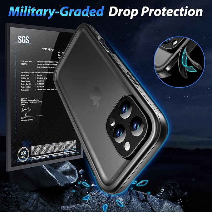 SPORTLINK for iPhone 16 Pro Max Case - IP68 Waterproof Military Protective Full Body Heavy Duty Shockproof 360 Sealed Dustproof with Camera Screen Protector Cover for i Phone 16 Pro Max 6.9" Black