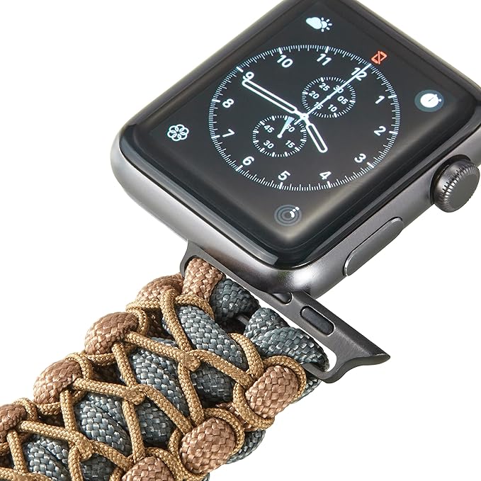 Savior Survival Gear Paracord Watch Band,Compatible with Apple Watch Band 49mm 46mm 45mm 44mm 42mm,iWatch Band Series Ultra 10 9 8 7 6 5 4 3 2 1 SE – Adjustable strap for men (Brown Gray-Khaki, Large)